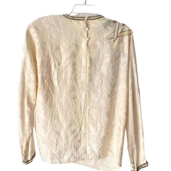 Collections Michelle Stuart Vintage Silk Cream Sequin Beaded Blouse Ivory 10 Top - Picture 5 of 7